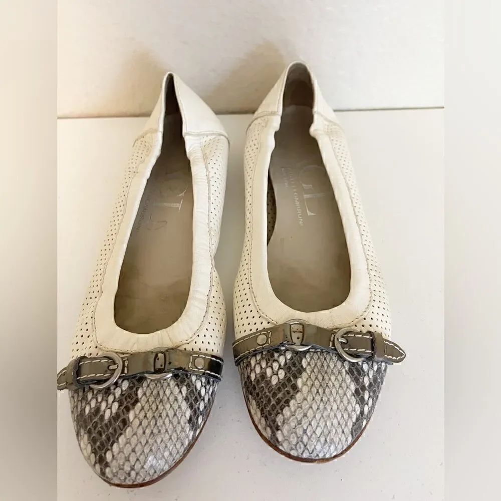 AGL White Gray Leather Flats 38 /7.5 to 8